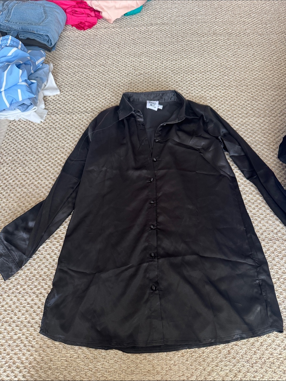 Princess Polly Black Satin Long Sleeve Button-Up Dress